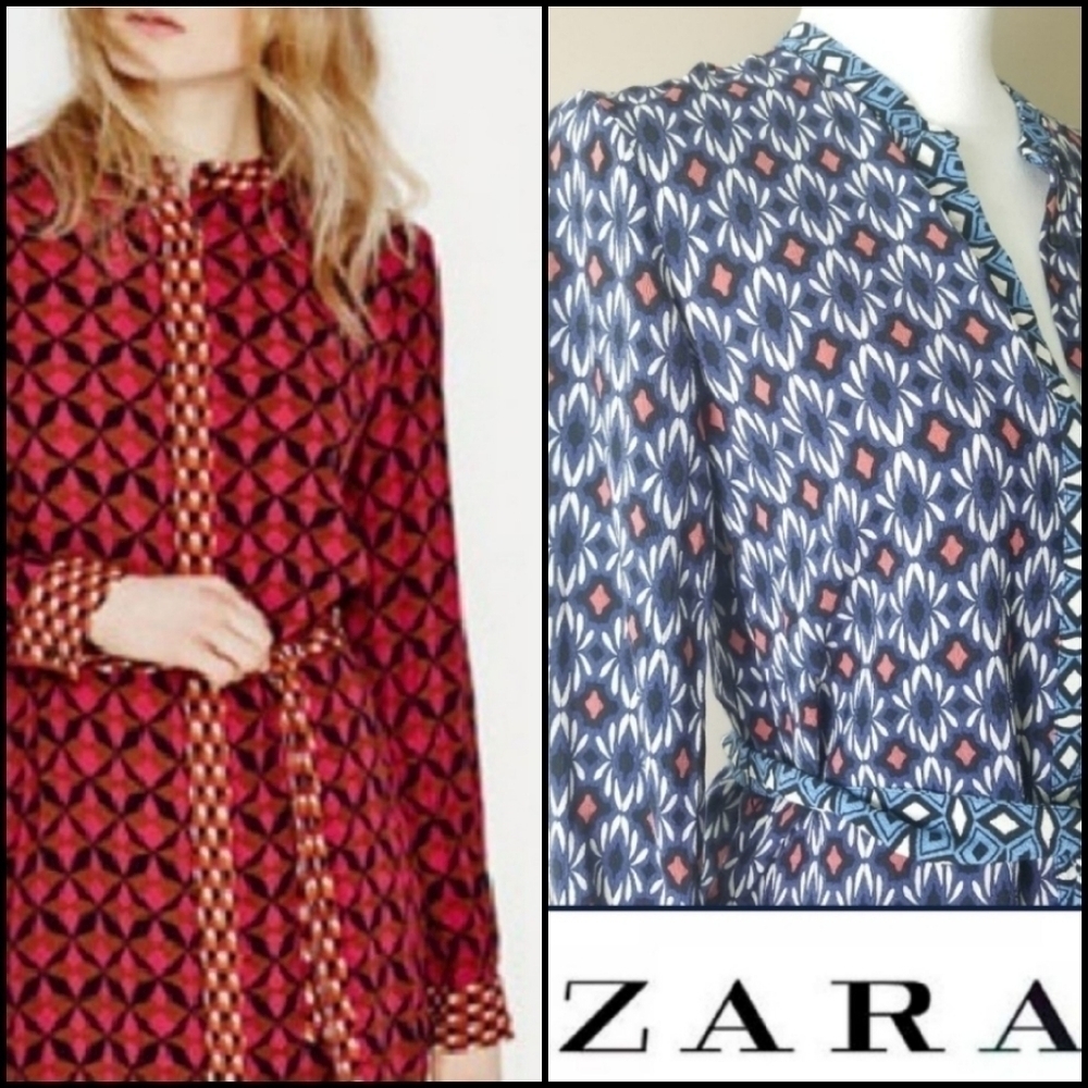 𝅺NEW! ZARA WOMAN Printed/Belted Shirt Dress Small.